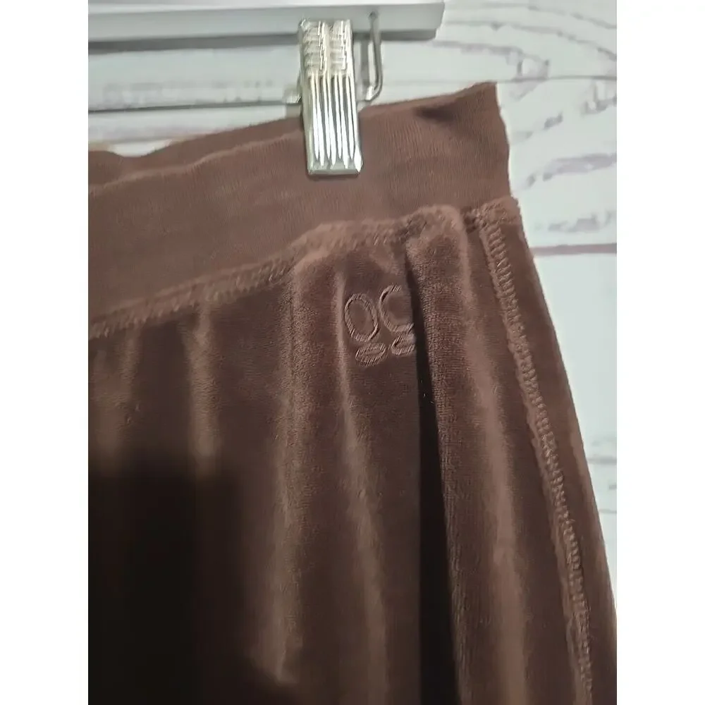 Y2K Cassini Oleg‎ Sassini Brown Straight Leg Velour Track Sweatpants Woman Sz Lg